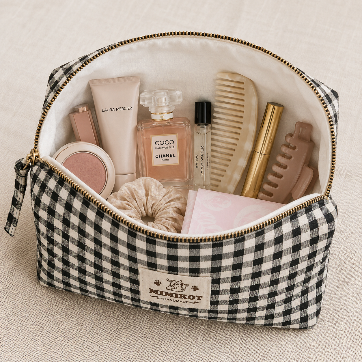 Pack bolso de viaje y neceser Vichy camel